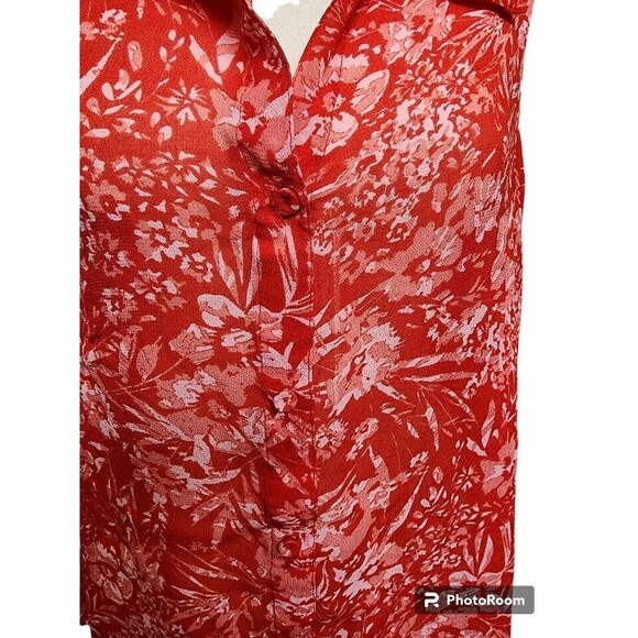 Avenue Tunic Size 22/24 Slightly Sheer Covered Buttons Red - Picture 3 of 9